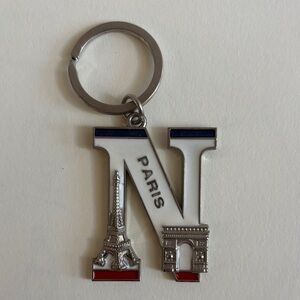 Paris N Letter Keychain with Eiffel Tower and Arc de Triomphe